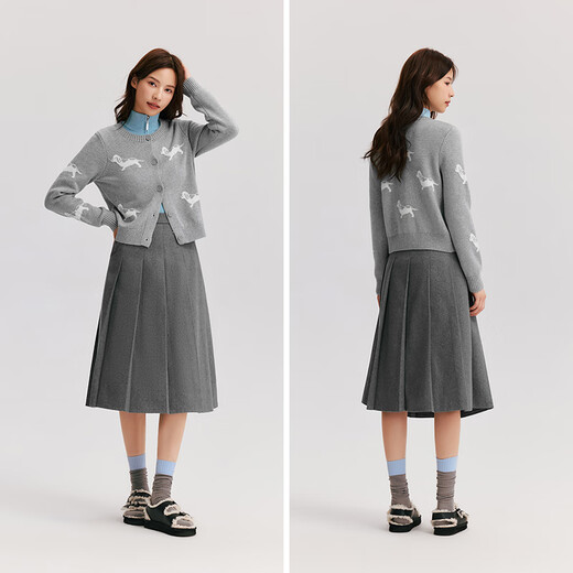 Semir Semir skirt women's imitation woolen skirt 24 winter new style A-line pleated skirt covers the crotch and looks slim 109724120001