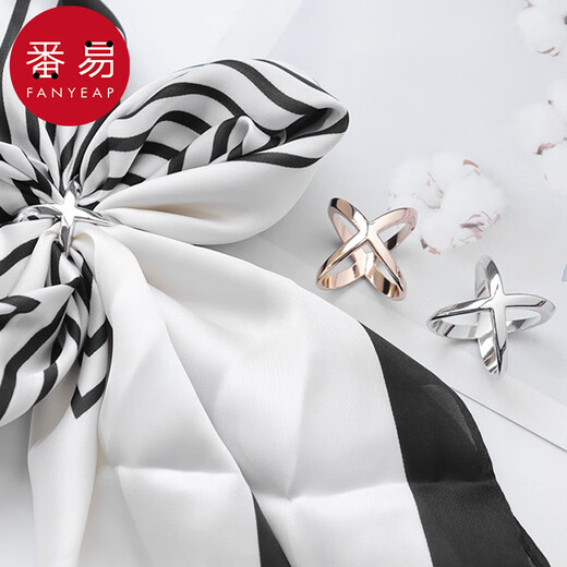 WOUG shawl corner knotted buckle simple small square scarf silk scarf buckle versatile dual-purpose three-ring silk silver 1