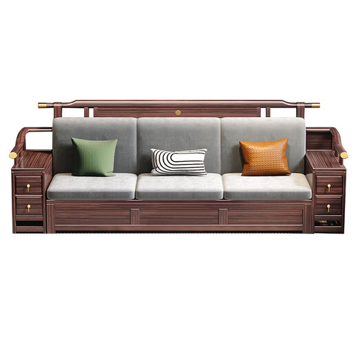 Duwo Solid Wood Sofa New Chinese Style Modern Light Luxury Living Room Sofa Combination Fabric Sofa Three-person Seat #WJ826