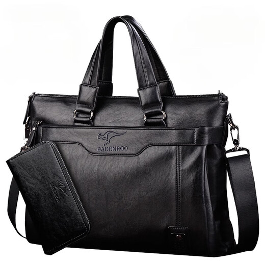 Kangaroo Men's Bag Business Briefcase Genuine Leather Men's Bag Shoulder Crossbody Bag Handbag Men Black XL 15