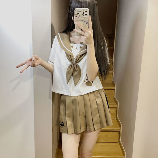 Chun Nasha original jk uniform set genuine student wear college style women's skirt sailor suit full set Japanese college Nana bear long sleeve + short skirt + goldfish festival XL