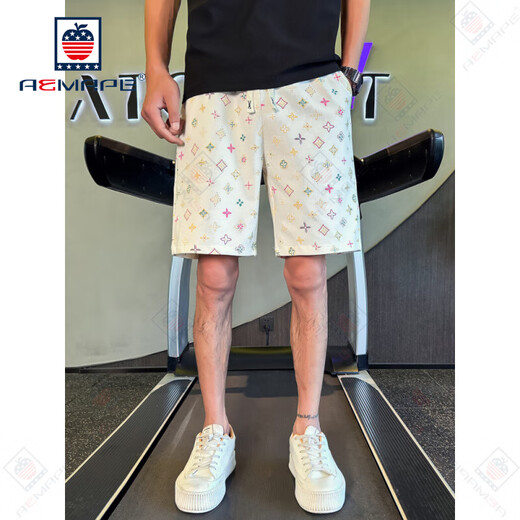 AEMAPE短裤男夏季运动休闲宽松中裤子印花大裤衩2025新款五分裤男裤 K723图色 M 建议110斤内