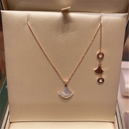 Yadige diva fan necklace for women 18K gold white mother-of-pearl edge diamond rose gold carnelian pendant clavicle chain white edge diamond