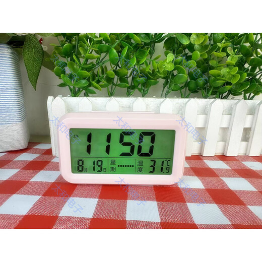 超大声老人盲人语音报时器闹表床头学生充电闹钟充电电子夜光报时 9906粉色-电池款+40节7号碳性电