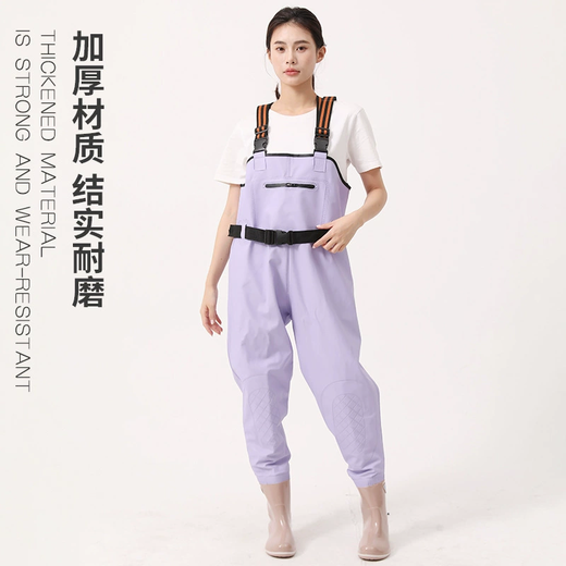 Lugeli women's waders, sea equipment, adult lower body one-piece wading suit, full body slim waterproof rain pants with rain boots, fantasy purple size 39, large pockets + belt