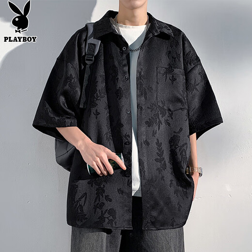 Playboy (PLAYBOY) short-sleeved shirt men's ice silk casual shirt men's summer high-end jacket men's trendy tops