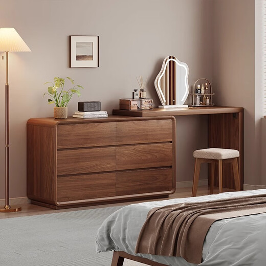 Mansfield solid wood dresser and cupboard integrated bedroom simple and modern 2025 new bedside cabinet desk corner dressing table solid wood 100cm table + 60cm cabinet + stool + mirror