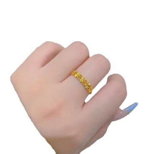 Nilan Pang Donglai's same style Vietnamese sand gold ring with four-leaf flower opening for women, gold will not fade for a long time, gold