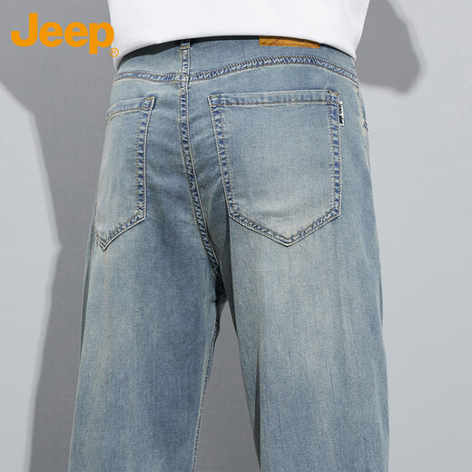 JEEP Ice Silk Jeans Herren Sommer Dünne Lyocell Casual Gerade Hosen Männer Retro Blau 32