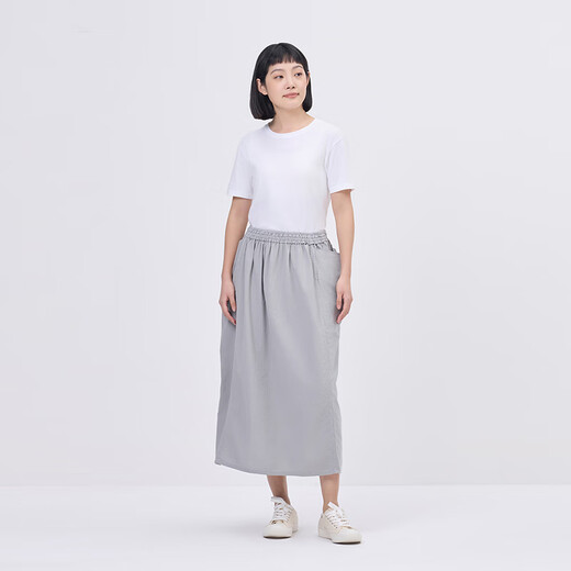 MUJI IDEE Women's Plain Pleated Skirt Skirt Women's Skirt 25 Years Summer Pure Cotton GA47CC5S Smoked Green One Size (165/72A)