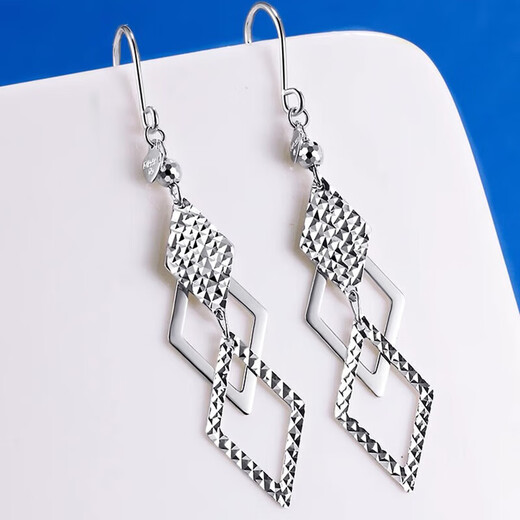 Dirholl platinum rhombus earrings for women, long tassel pattern, geometric ear hook jewelry, Valentine's Day birthday gift for girls, please contact customer service for custom engraving/writing of greeting cards.