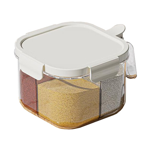 Jianxia seasoning box 4-piece combination salt shaker sealed transparent four-compartment large-capacity seasoning storage box kitchen milk white lid 960ml