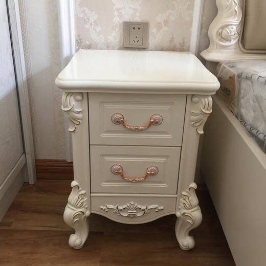 Mini bedside table simple narrow storage cabinet small bedside cabinet storage cabinet two-pull small cabinet pastoral telephone table TC50 cm bedside table ivory white gold scribbling complete installation