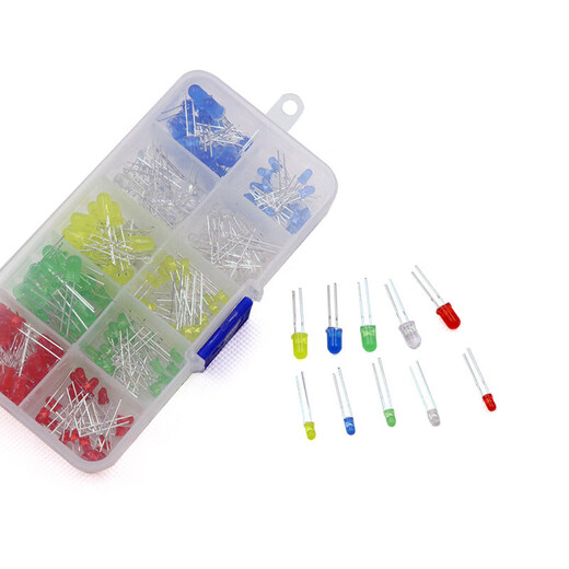 LED lamp bead component package diy set 3MM/5MM light-emitting diode package red, green, orange, yellow, blue, white mist, 3mm/5mm five colors, 20 pieces each, 1 box of lamp beads