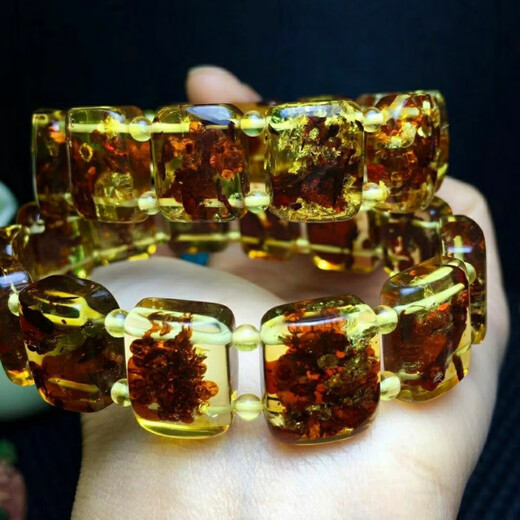 Xinxiangdu natural flower amber hand row amber bracelet hand row flower amber bracelet hand brand bracelet anti-fatigue soothing sleep aid jewelry flower amber hand row (about 16*13mm)