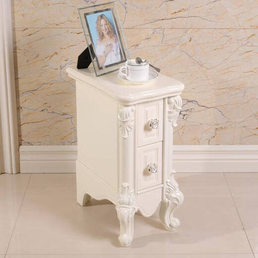 Mini bedside table simple narrow storage cabinet small bedside cabinet storage cabinet two-pull small cabinet pastoral telephone table TC50 cm bedside table ivory white gold scribbling complete installation