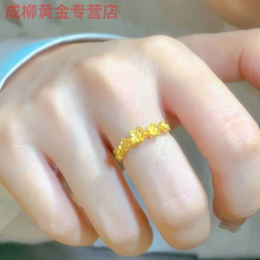 Jun Nian Yu Old Phoenix 999 Gold Pure Gold Ring Women's Sweet Ring Cute Little Peach Blossom Ring Open Ring Flower Gift Little Peach* Flower Gold/Ring Same Style 2.12g