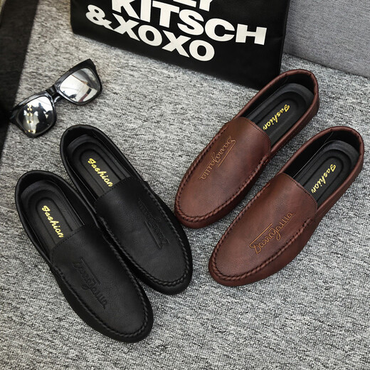 Belle Spring New Herren Doudou Schuhe 2025 Fahren lässige Lederschuhe weiche Sohle Herren trendige Straßenschuhe Internet Promi Schuhe D838 Black 39