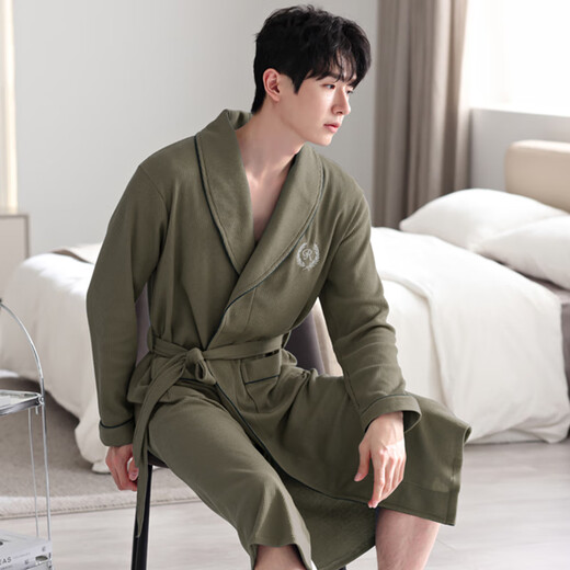 
Finished waffle bathrobe men's spring and autumn pure cotton medium-length men's nightgown 2025 new absorbent integrated bathrobe LJ96827 [pure cotton waffle] L size [weight 120-140Jin [Jin equals 0.5 kg]]