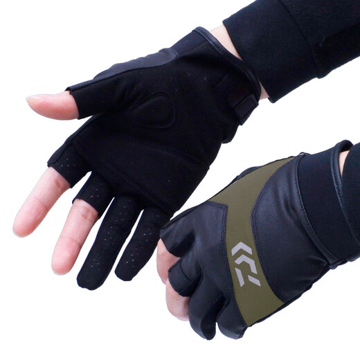 DAIWA 25 Spring/Summer DG-8125CS 3/5 Finger Lure Competition Gloves Wear-Resistant Fishing Gloves 3 Finger Exposed - Olive Green L