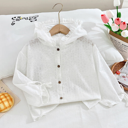 Cute lace sun protection clothing for girls and babies 2025 summer internet celebrity new children's breathable and lightweight hooded k554 light blue 90 cm