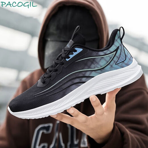 男鞋运动鞋男款春秋新款夏季透气网面休闲鞋子男士软底跑步鞋 6227-黑色 44