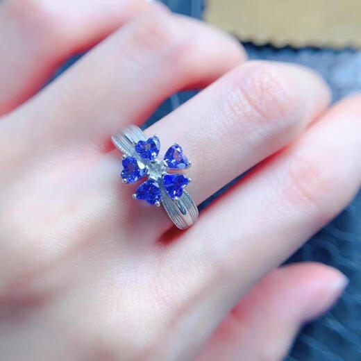 Wei Ci heart-shaped natural tanzanite ring for women live mouth 925 silver group inlaid with blue gems thick ring arm fashion special gift