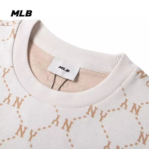 MLB短袖圆领老花Logo印花常规黑色潮流春夏新款白色运动休闲T恤 奶油色/50CRS M (170)