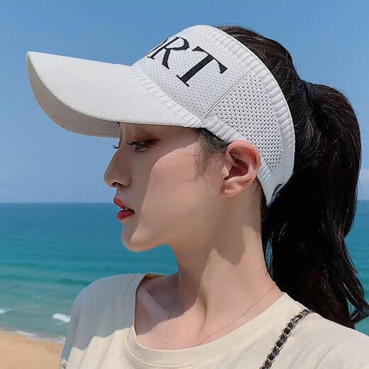 Chen's masterpiece summer hollow breathable knitted empty top hat telekinetic running sun visor outdoor travel portable sun hat peaked sport hat 1 white