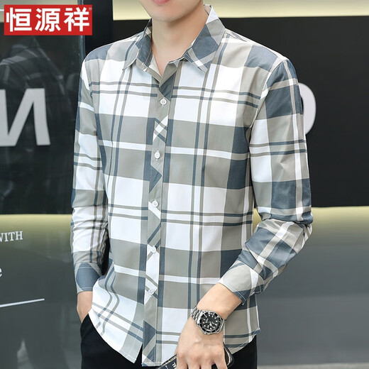 Hengyuanxiang Spring Nuevo seda de hielo Camisa de manga larga Camisa informal a cuadros Top chaqueta de protección solar delgada ropa de moda gris [manga larga] 719 m 90-104jin [Jin equivale a 0.5 kg]