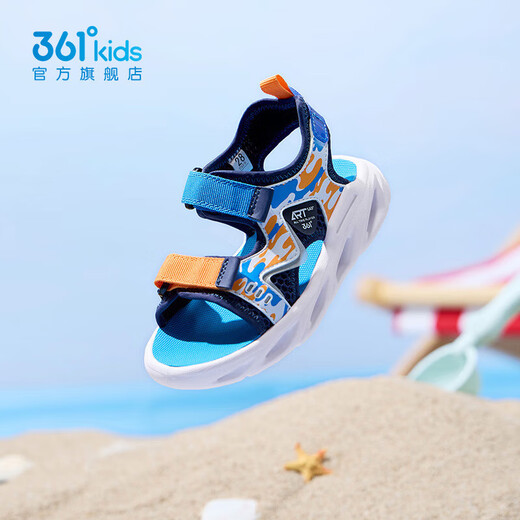 361 Children's Shoes Boys Beach Open Toe Sandals Summer New Children's Shoes Light Blue/Earth Blue/Glory Orange 28