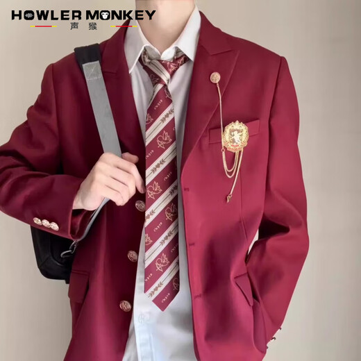 Singer Monkey Suit Set Men's College Style Casual DKJK Small Suit Married Groom Groom Dress Class School Uniform Jacket Men Red Suit + Long Sleeve Shirt + Black Trousers + Tie M