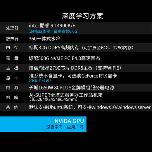 Yosemite i9 14900K/RTX5090 deep learning host dual-channel GPU server DeepSeek deploys artificial intelligence high-performance computing desktop computer workstation barebone integrated graphics card 64GD5 memory/2T solid state