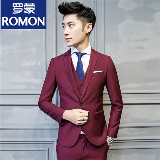 ROMON (ROMON) adult dress suit, boys suit, suit suit, men's five-piece suit, Korean version, slim fit, black suit + pants, S 95Jin Jin equal to 0.5 kg or less