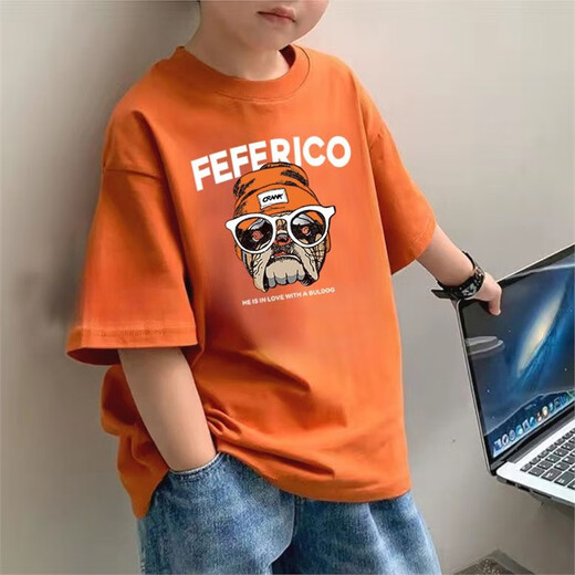 Guanmao Pei summer cotton summer clothing Korean style trendy boy T-shirt fashionable ins style baby handsome A691 orange one size 90
