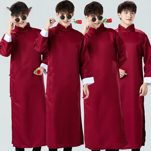 Zhiqiang groomsmen suit Chinese style wedding dress Chinese style brother group costume wedding cross talk suit coat mandarin jacket student performance wine red embroidery style glasses and roses good quality XL 175- 92A 140-150Jin Jin equals 0.5 kg