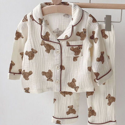 S.SOFEA bear children's pajamas spring and autumn long-sleeved baby home clothes can be worn outside the suit 846-bear suit 100
