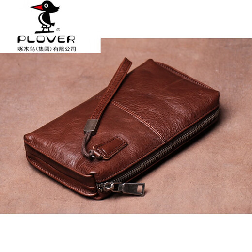 Stolplover -Herren -echte Lederhandtasche weiche Leder Clutch Retro Gemüse gebräuntes Leder Langes Brieftasche lässige Mobiltelefon Tasche Einfacher Handgrabung Bag Schwarz