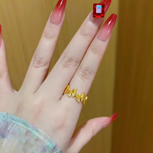 Sea Rover gold dot diamond butterfly ring women's new pure gold 999 niche design ring Valentine's Day gift for girlfriend Gold small crooked butterfly ring 10-11# gold weight about 1.95g
