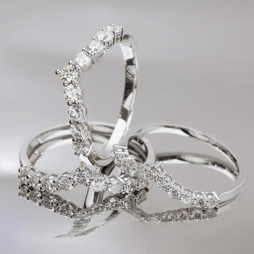 PENINSULA BEAR deep V-shaped 18k gold natural diamond ring row ring stacked rhombus women's ring platinum single band V-shaped bar ring 18k white 45 points natural diamond diamond color FG 18k white No. 12