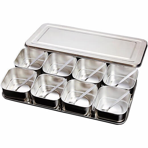 FANCYCHIC stainless steel Japanese flavor box set condiment jar condiment sample box 6 compartments 8 compartments with thickened six compartments 6 flavor spoons with lid