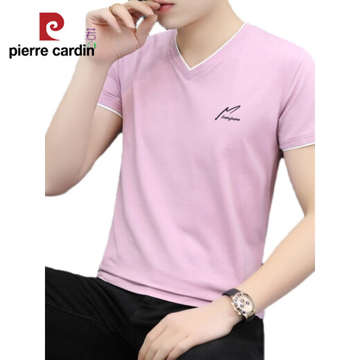 Pierre cardin V-neck 2025 short-sleeved men's t-shirt men's sports and casual Chinese trendy large-size simple base shirt knitted bean green 693 models L 110-130Jin [Jin equals 0.5 kg]