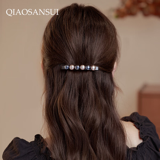 Pretty three-year-old one-word clip on the back of the head 2025 new high-end half-tied hair high-end short hair embarrassing period hairpin pearl spring clip high-end pearl spring clip elegant accompanying