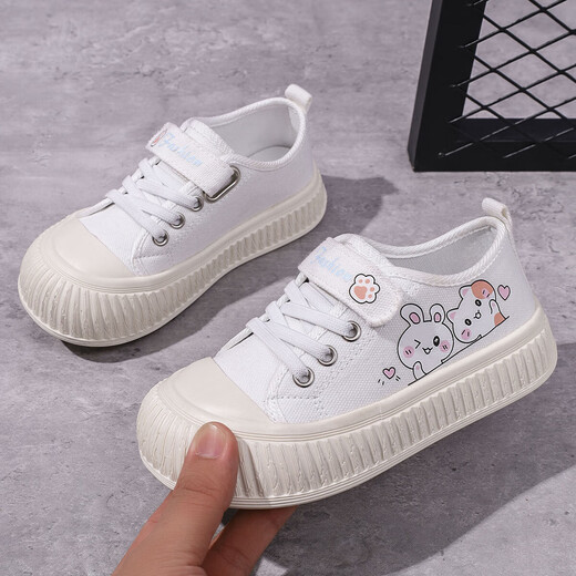 Children's canvas shoes for women 2025 new popular models for men 26-36 soft sole casual breathable Korean style low-top cloth shoes biscuit sole white 27 inner length 17cm