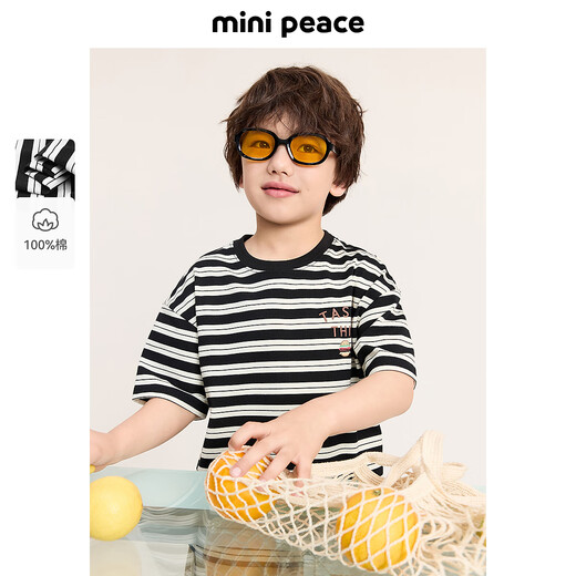 MiniPeace Children's Clothes Xia Xin Boys Short Sleeve T-Shirt F1CNF220Y Black 120