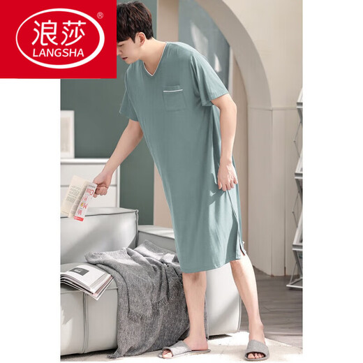 Langsha Men Camanos de una pieza Summer Summer Sail Silk Nightgown Modal de gran tamaño de gran tamaño Long Campo suelto 844 Gris oscuro L [recomendado 100-140Jin [Jin equivale a 0.5 kg]]]