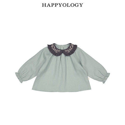 Happyology British girls spring new children's shirt tops linen long-sleeved bottoming lapel shirt rose pink 104 (104cm)