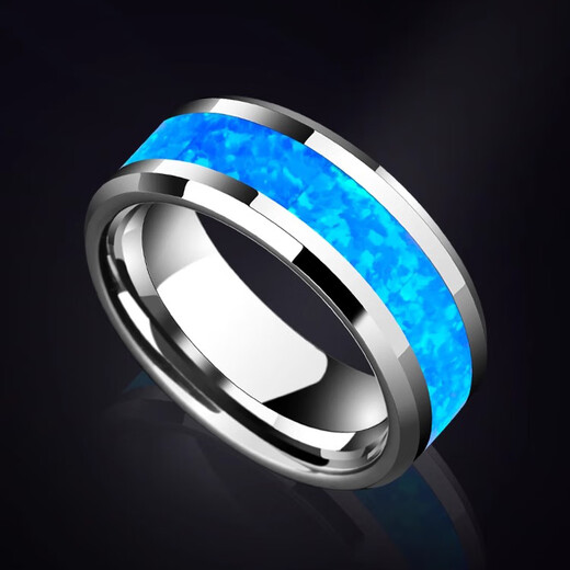 Ji Shizhe (GIEVSZHE) Opal Ring Men's High-end Opal Tungsten Gold Trendy Men's Ring Single Black Gold Ring Birthday Gift for Girlfriend Double Opal Men's Ring Ghostwriting Greeting Card/Free Engraving-Ghostwriting Greeting Card