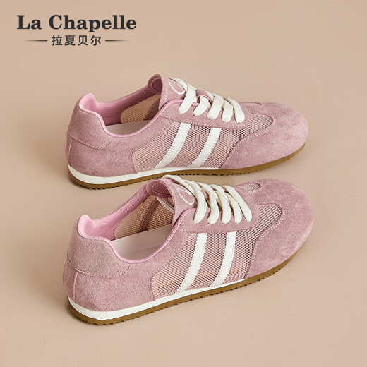 拉夏贝尔女鞋25年新女鞋网面透气板鞋休闲百搭女板鞋德训鞋不臭脚轻便女鞋 粉色 XXE6628-2 37