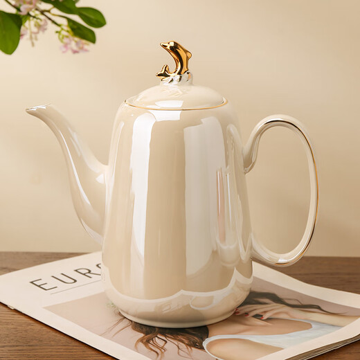 Meidao rotating water set complete set of ceramic afternoon tea tea set large capacity teapot high temperature resistant drinking cup tea cup mixed color pearl-white pot-rotating water set-gift box